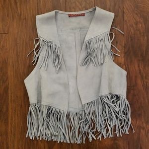 Vintage Sasson suede fringe vest blue
